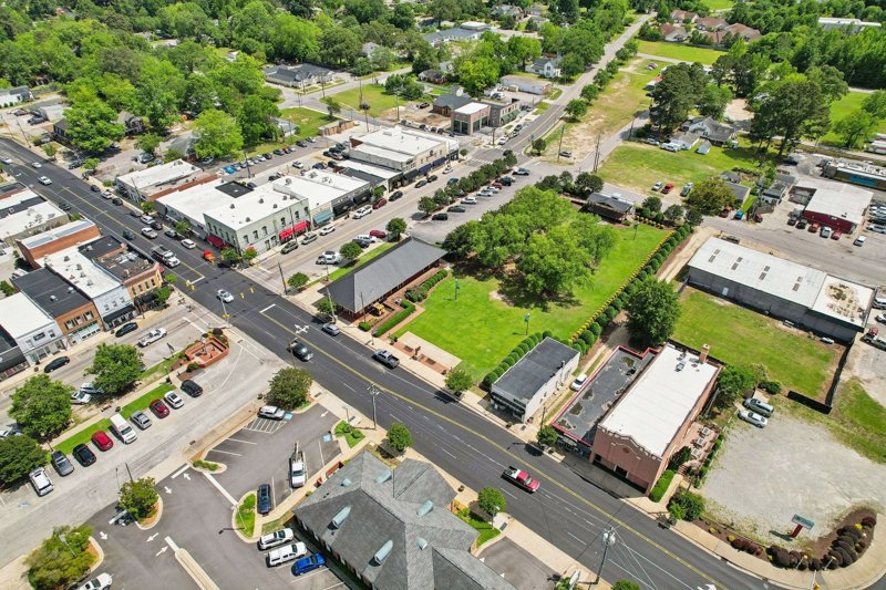 Aerial view of downtown Angier, North Carolina.