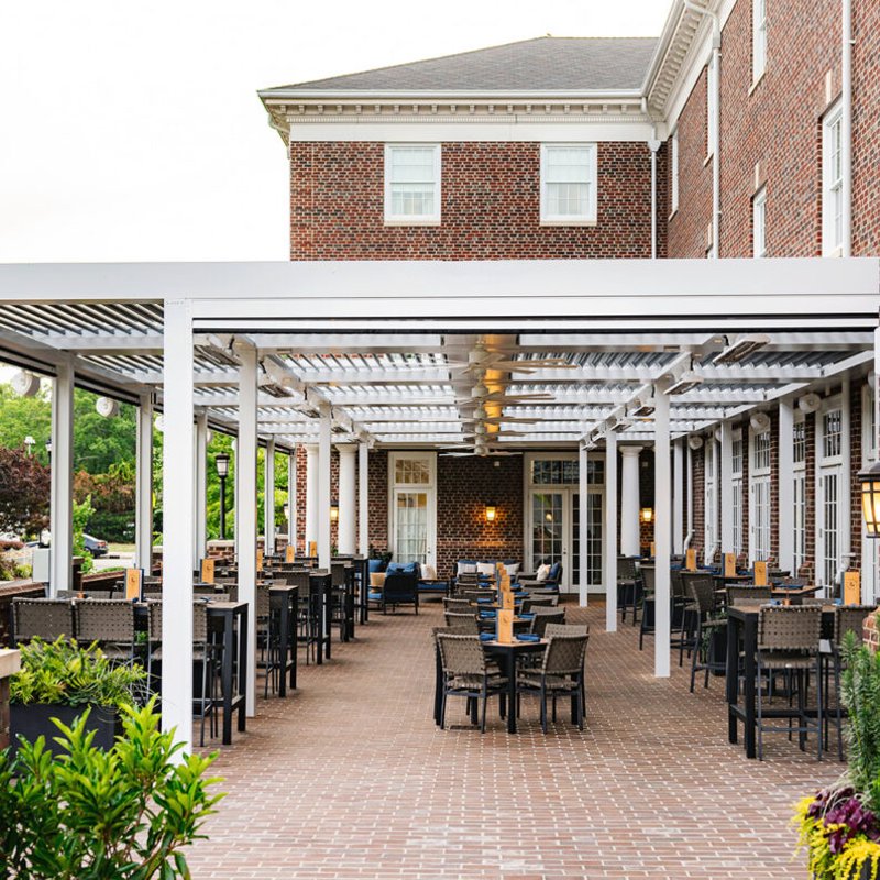Outdoor terrace dining at Peck & Plume in Cary.