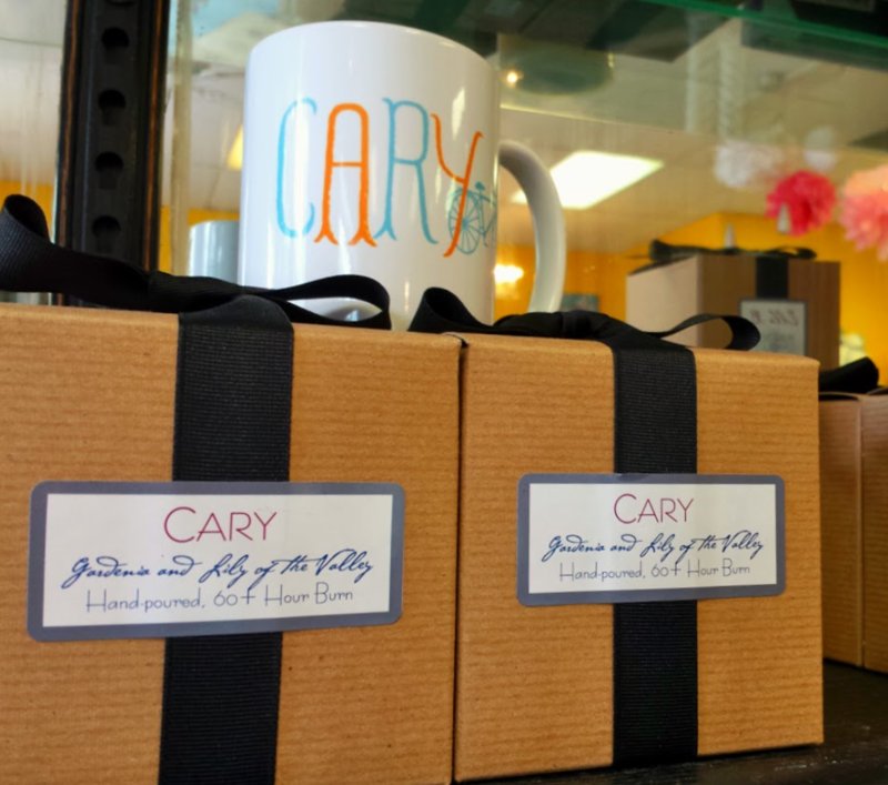 Local Cary retail gift items display.