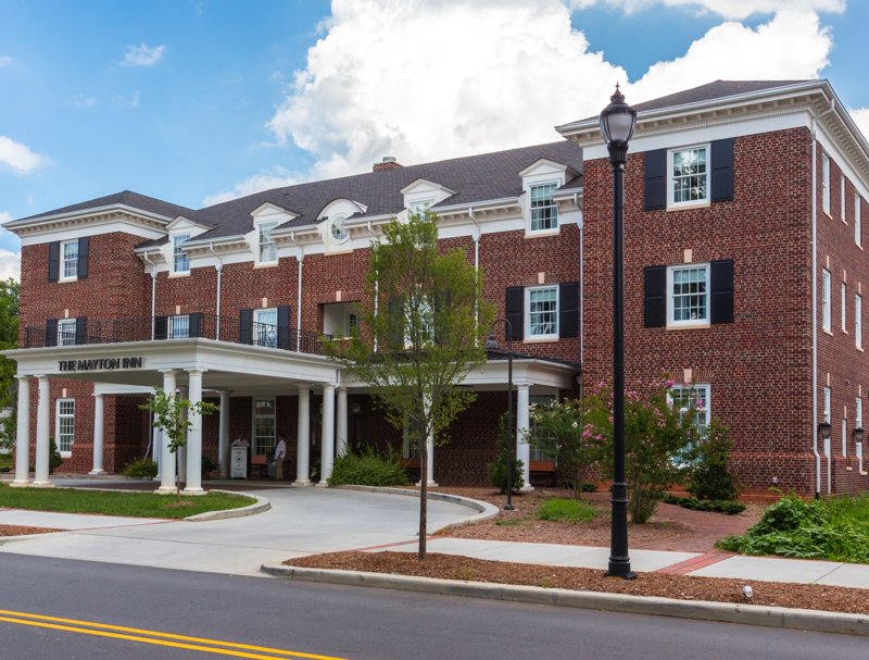The Mayton Inn hotel exterior in Cary, North Carolina.