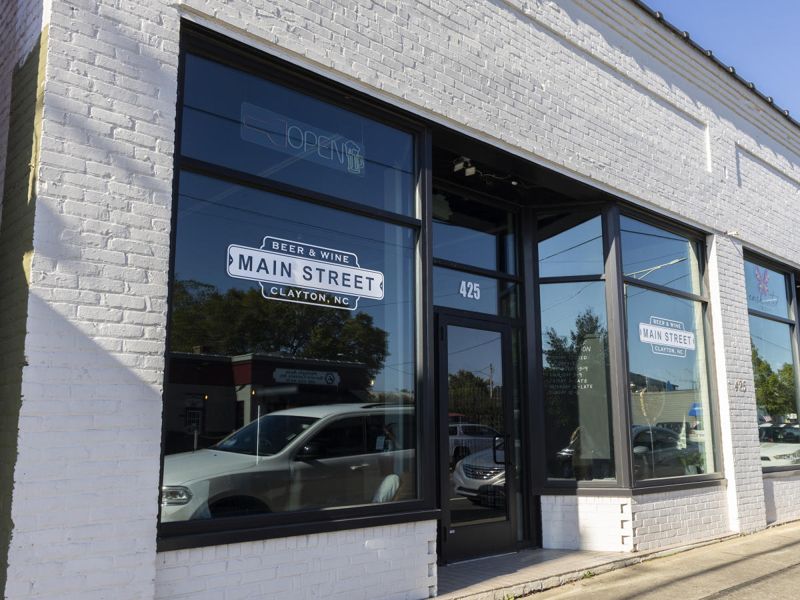 Main Street Beer and Wine storefront in downtown Clayton NC