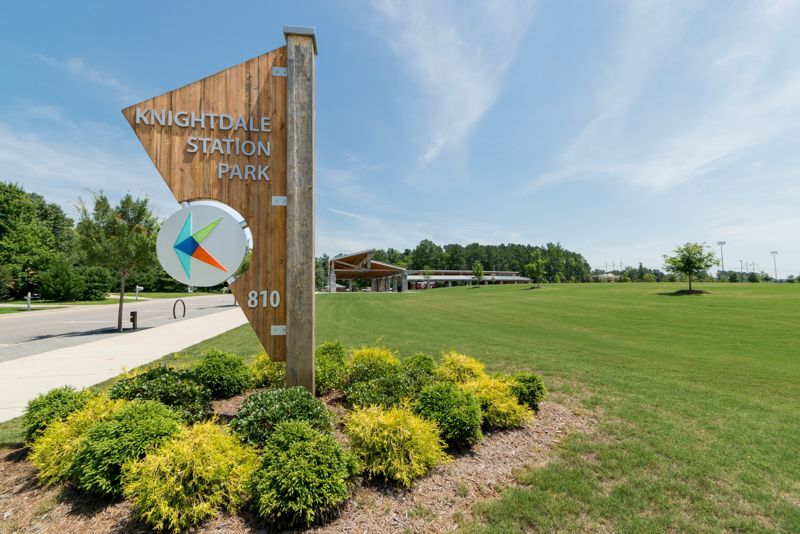 Knightdale Station Park entrance sign in Knightdale North Carolina