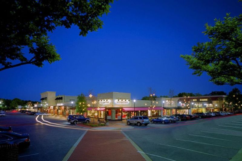 Knightdale North Carolina shopping center at dusk with retail stores