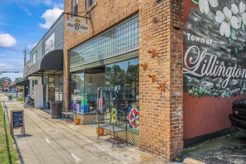Downtown storefronts and streetscape in Lillington North Carolina