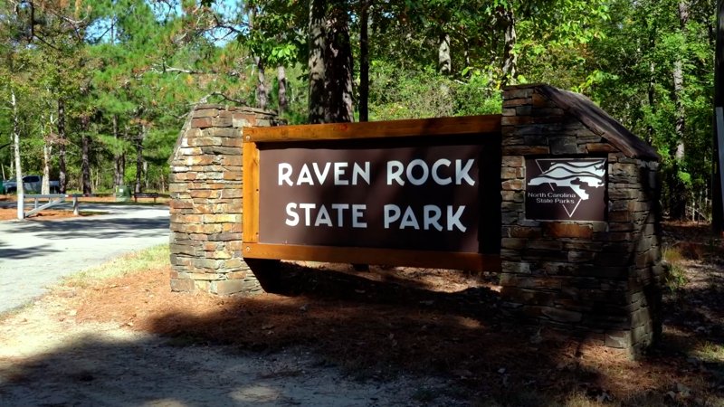 Raven Rock State Park entrance sign in Lillington North Carolina