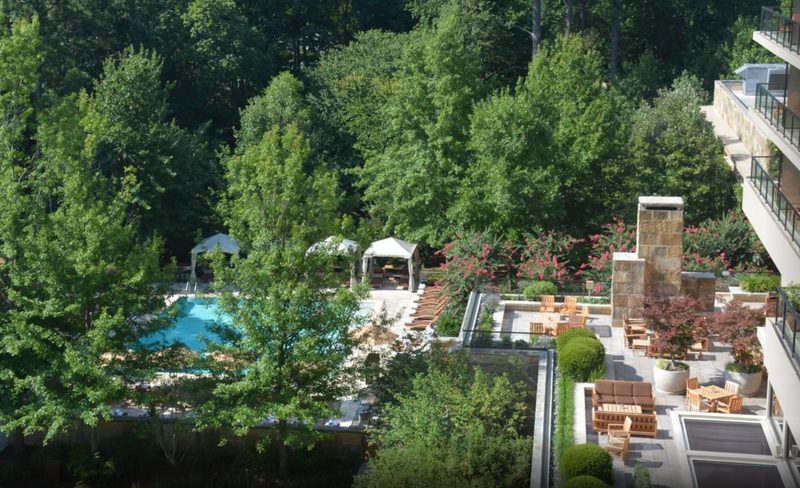 The Umstead Hotel and Spa outdoor pool and terrace in Raleigh, North Carolina.